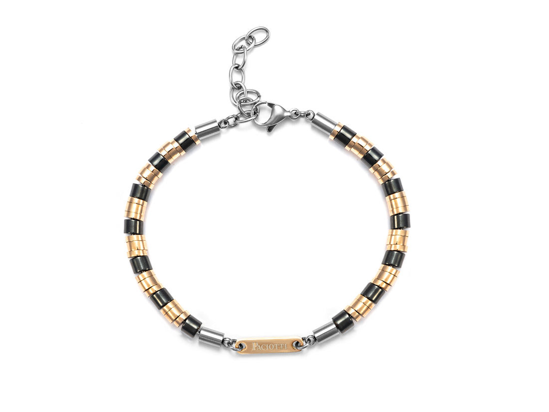Bracciale Uomo 4US Cesare Paciotti Acciaio Rosè Liscio Cilindri Ceramica 4UBR5619