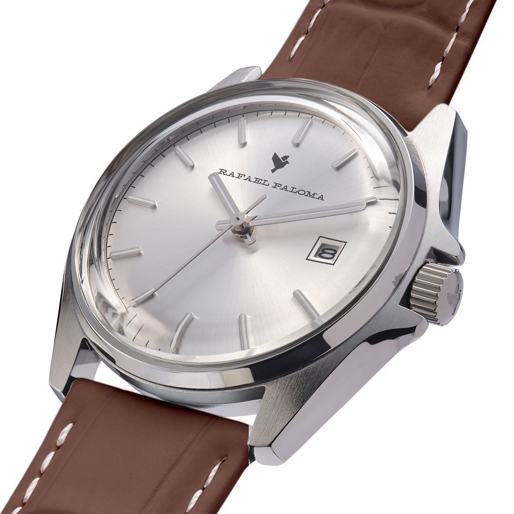 Orologio Uomo Rafael Paloma Acciaio Pelle Marrone Argentè Data ORP009001