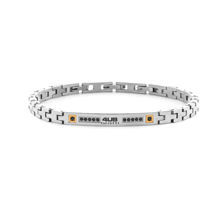 Bracciale Uomo 4US Cesare Paciotti Acciaio Dettaglio Oro 18kt Spinelli Neri 4UBR8288