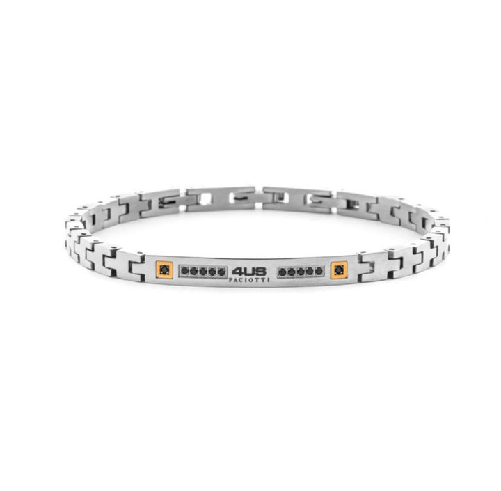 Bracciale Uomo 4US Cesare Paciotti Acciaio Dettaglio Oro 18kt Spinelli Neri 4UBR8288