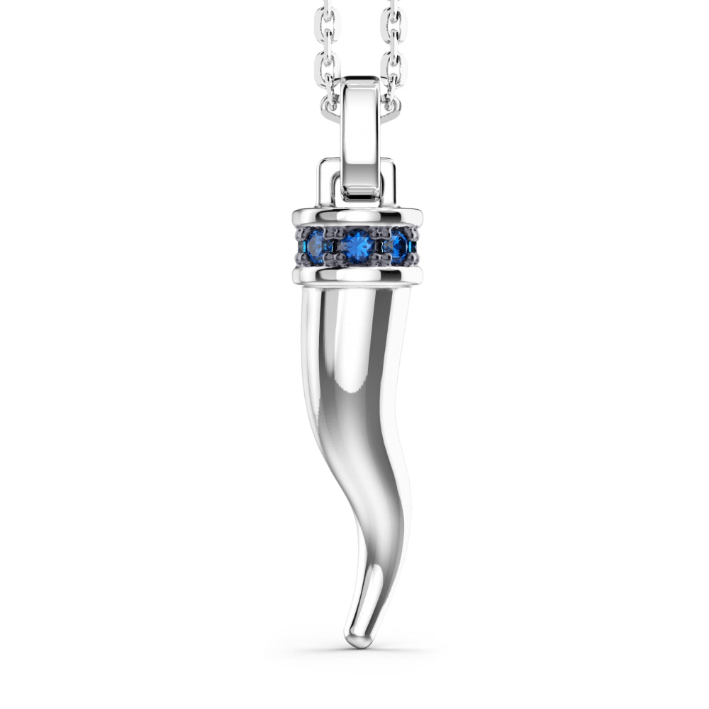 Collana Uomo Zancan Argento 925 Corno Pendente Zirconi Blu ESC186-BL
