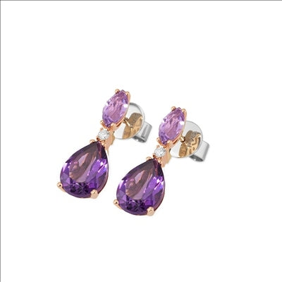 Orecchini Donna Ponte Vecchio Gioielli Oro 18 KT Ametista Diamante CO1760AMR