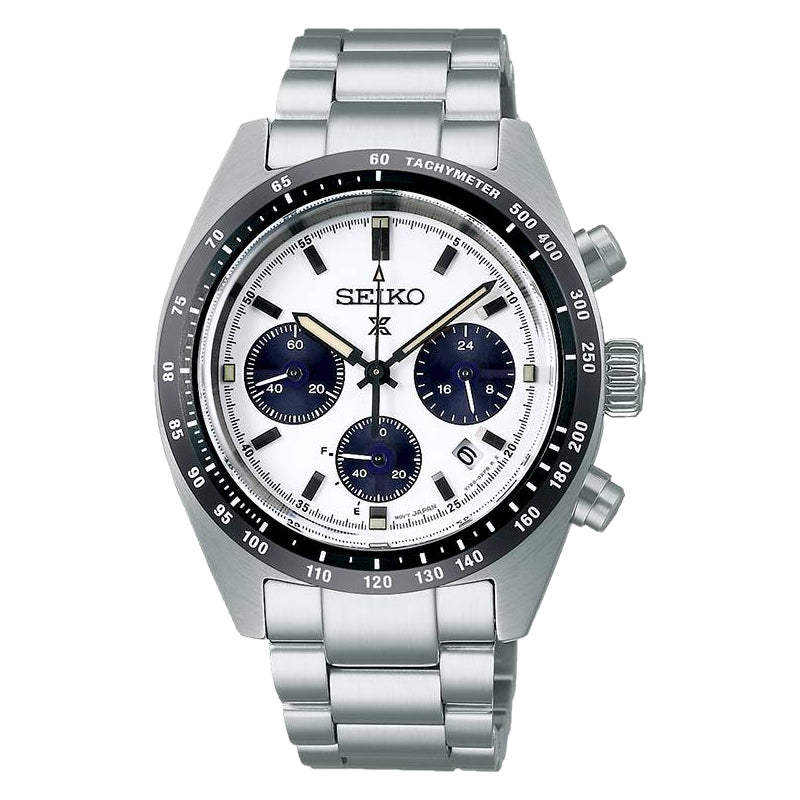 Orologio Uomo Seiko Prospex Acciaio Cronografo Carica Solare Bianco Nero SSC813P1