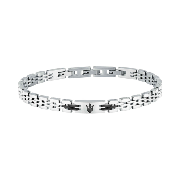 Bracciale Uomo Maserati Acciaio Lucido Tridente Nero Logo JM424AVD66