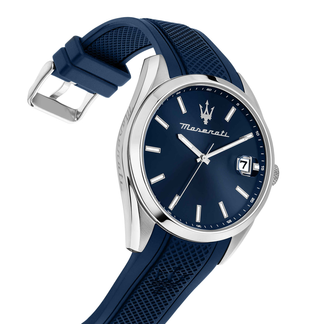 Orologio Uomo Maserati Acciaio Quarzo Solo Tempo Data Gomma Blu R8851151005