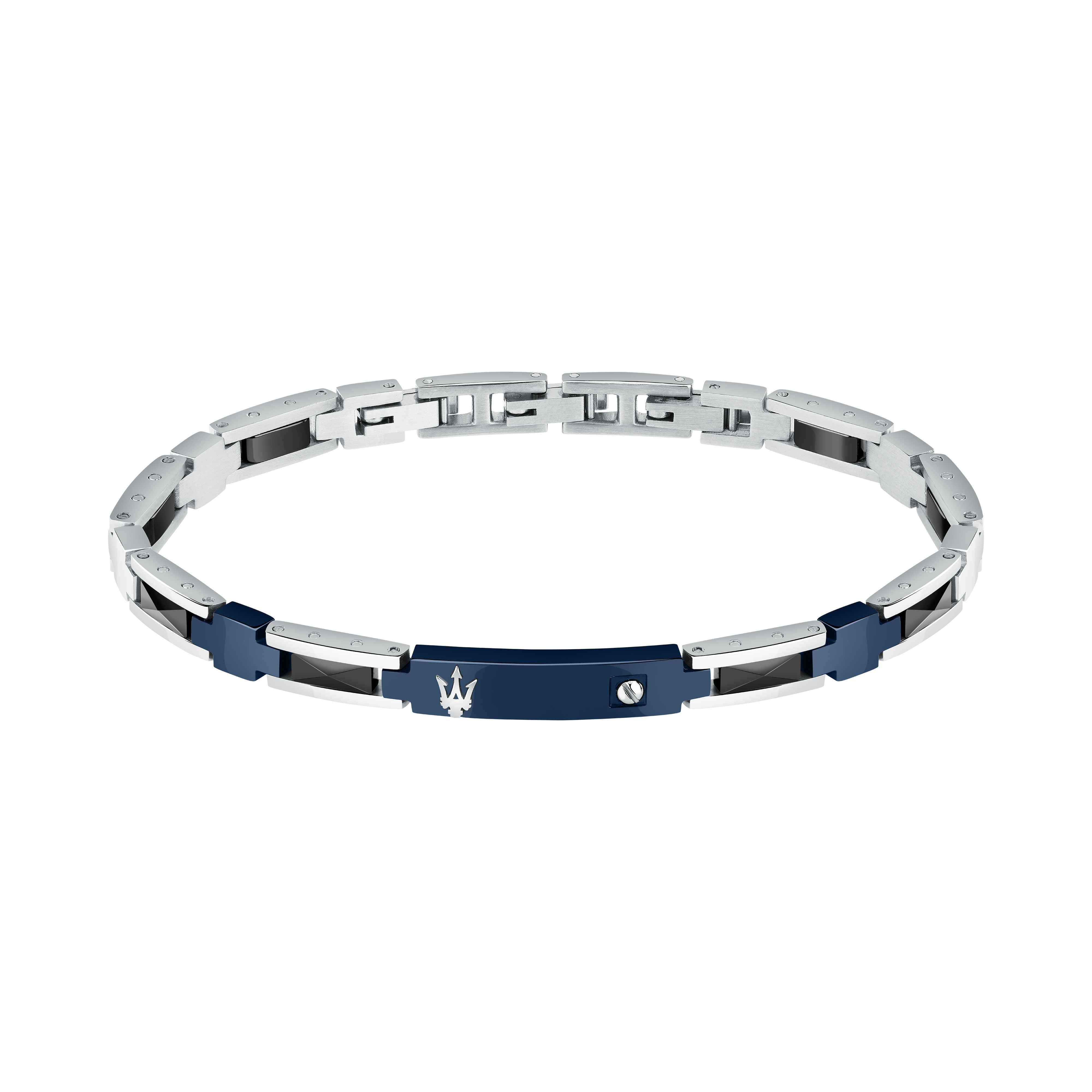 Bracciale Uomo Maserati Acciaio Ceramica Nera Blu Logo Tridente JM423ATZ29