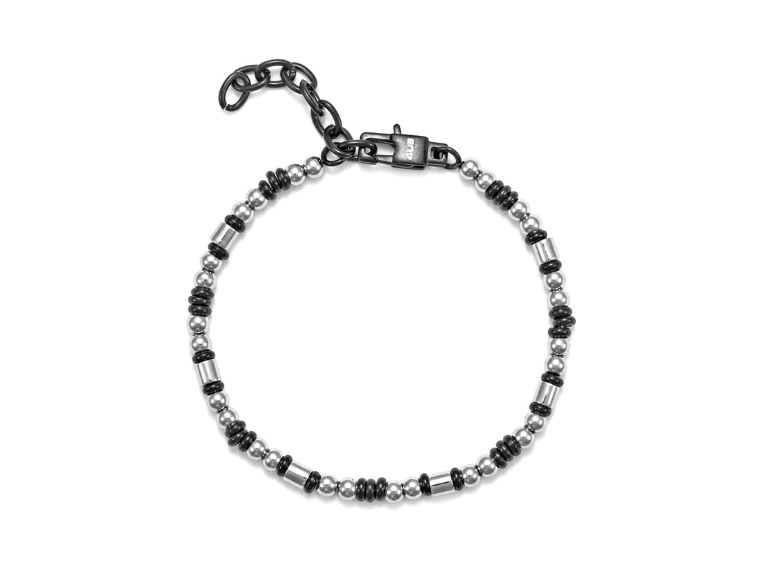 Bracciale Uomo 4US Cesare Paciotti Acciaio Lucido Biglie Cilindri Neri 4UBR5565