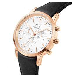 Orologio Uomo Daniel Wellington Cronografo Quarzo Acciaio Rosè Pelle Nero DW00100646