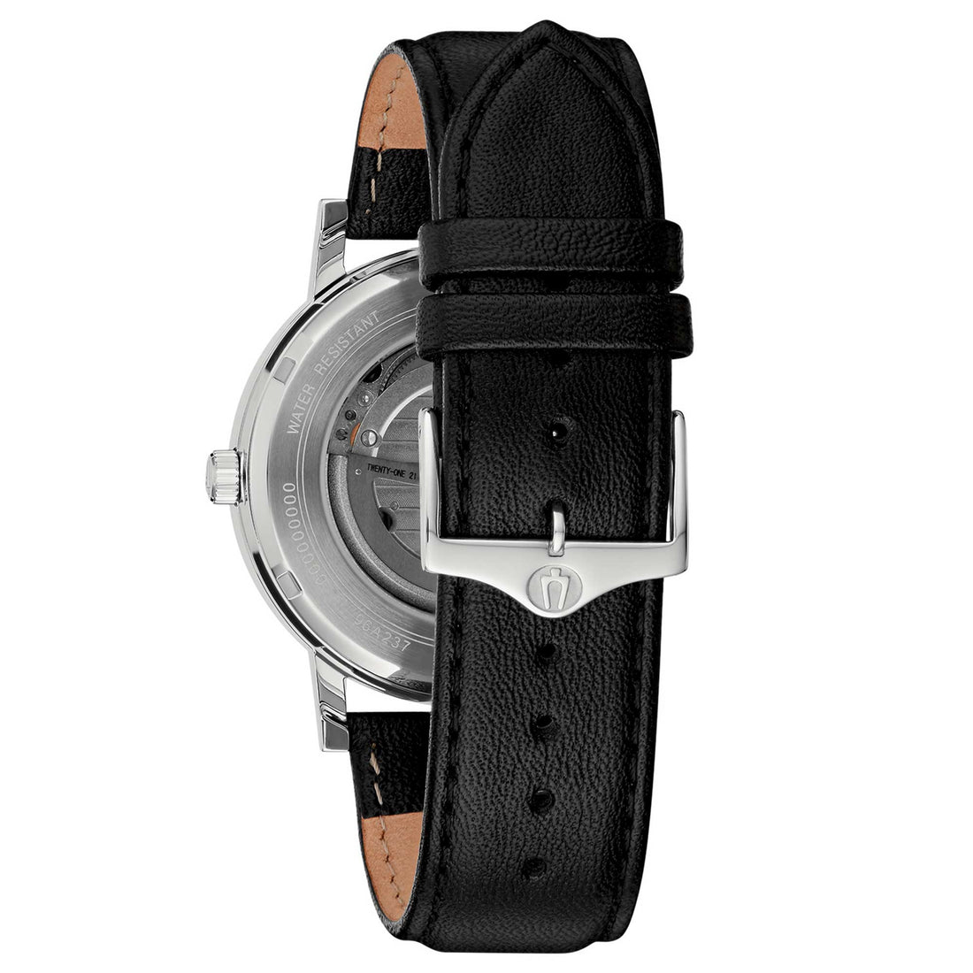 Orologio Uomo Bulova Automatico Clipper Pelle Nero Acciaio Open Heart 96A237