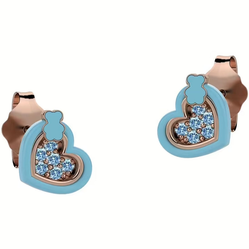 Orecchini Bambina Nanan Argento Rosè 925 Cuore Smaltato Azzurro e Zirconi Azzurri NAN0408