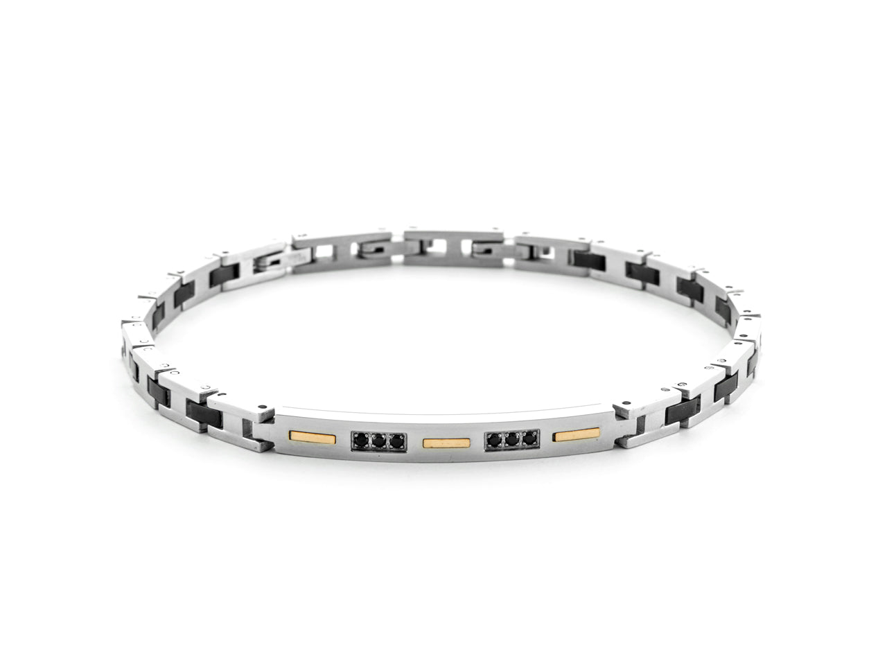 Bracciale Uomo 4US Cesare Paciotti Acciaio e ceramica Dettaglio Oro 18kt Spinelli Neri 4UBR6931