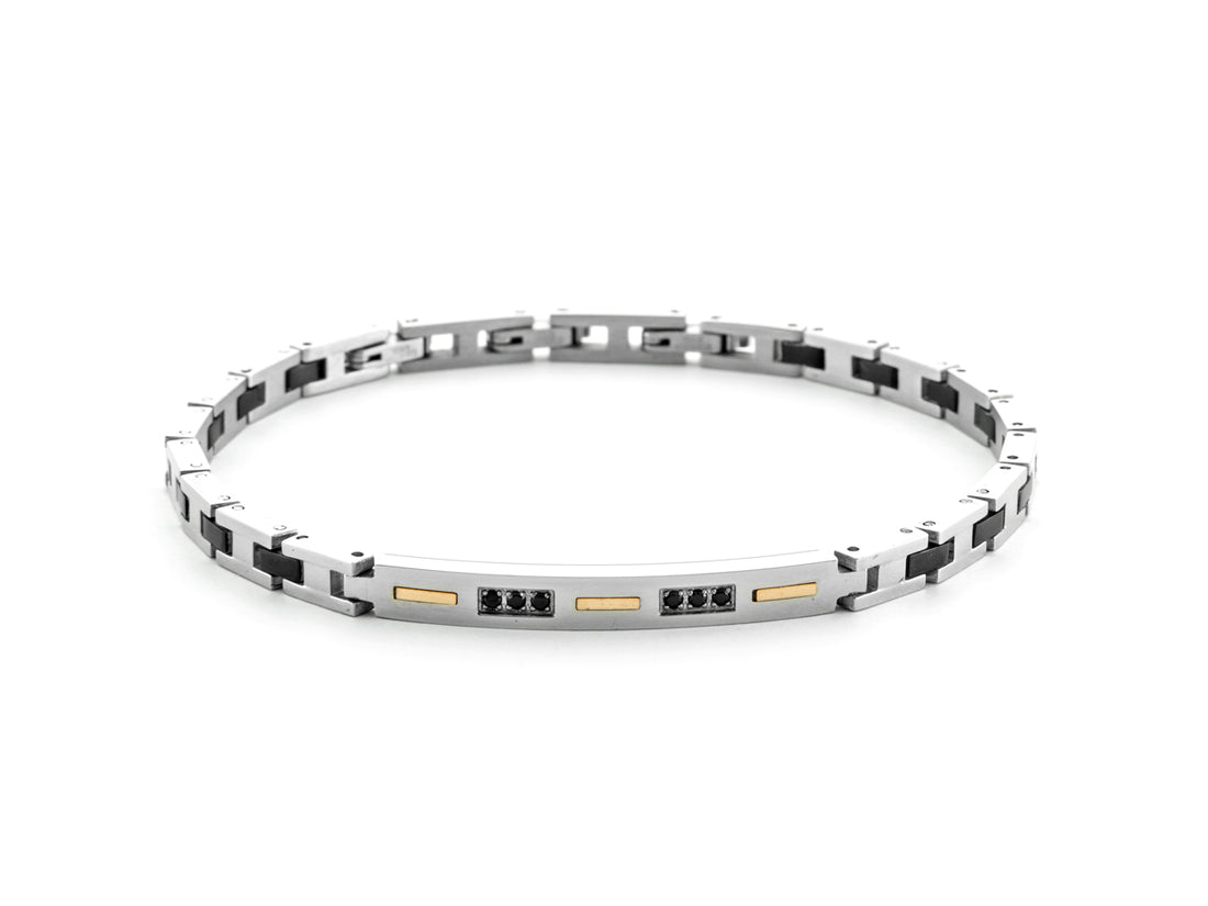 Bracciale Uomo 4US Cesare Paciotti Acciaio e ceramica Dettaglio Oro 18kt Spinelli Neri 4UBR6931