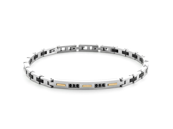 Bracciale Uomo 4US Cesare Paciotti Acciaio e ceramica Dettaglio Oro 18kt Spinelli Neri 4UBR6931