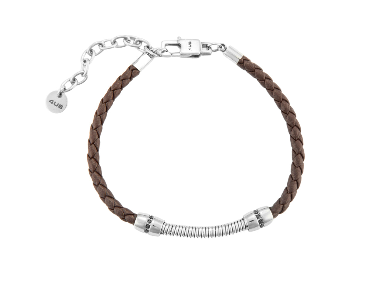 Bracciale Uomo 4US Cesare Paciotti Acciaio Cuoio Marrone Intrecciato Semirigido 4UBR7060