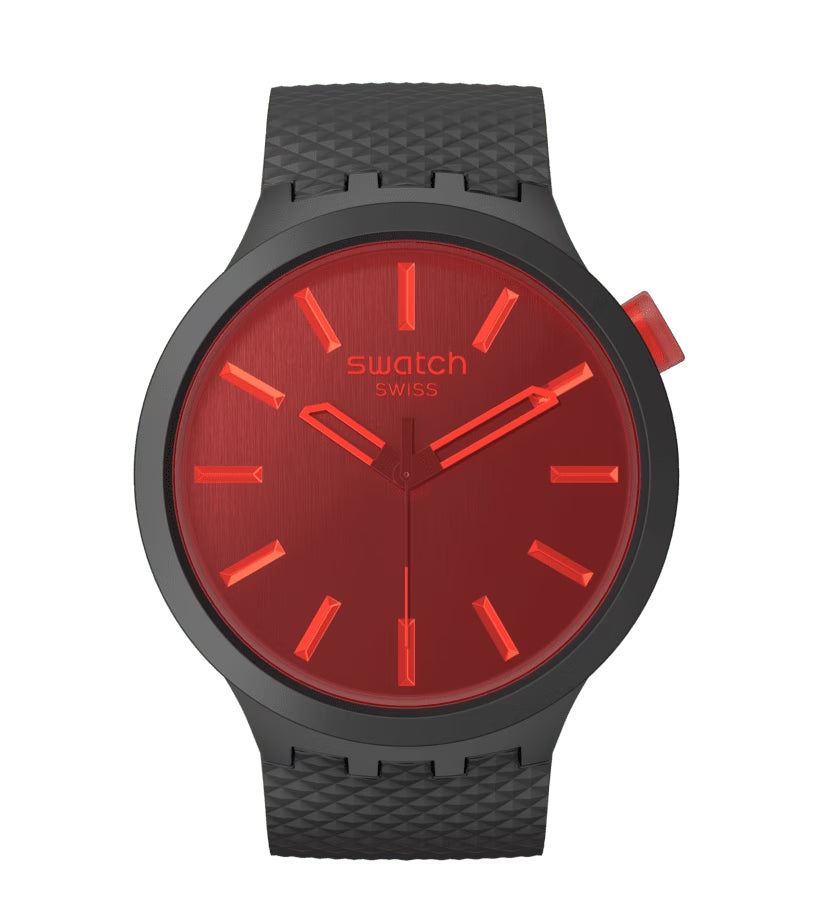 Orologio Unisex Swatch Big Bold Midnight Mode Quarzo Rosso Nero SB05B111