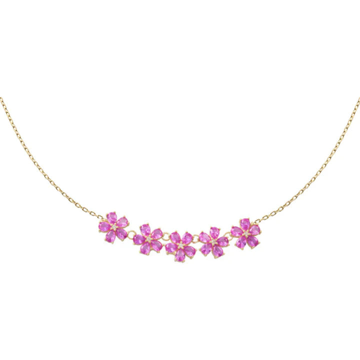 Collana Donna Laura P. Argento Dorato 925 Fiori Zirconi Fuxia Bianchi CL0111GF
