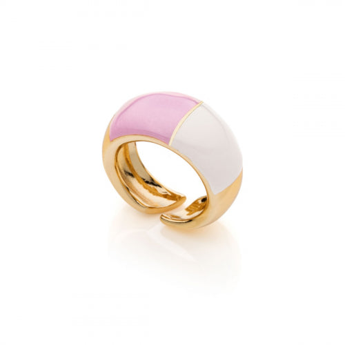 Anello Donna Unoaerre Bronzo Lucido Fascia Dorata Smalto Rosa 525640