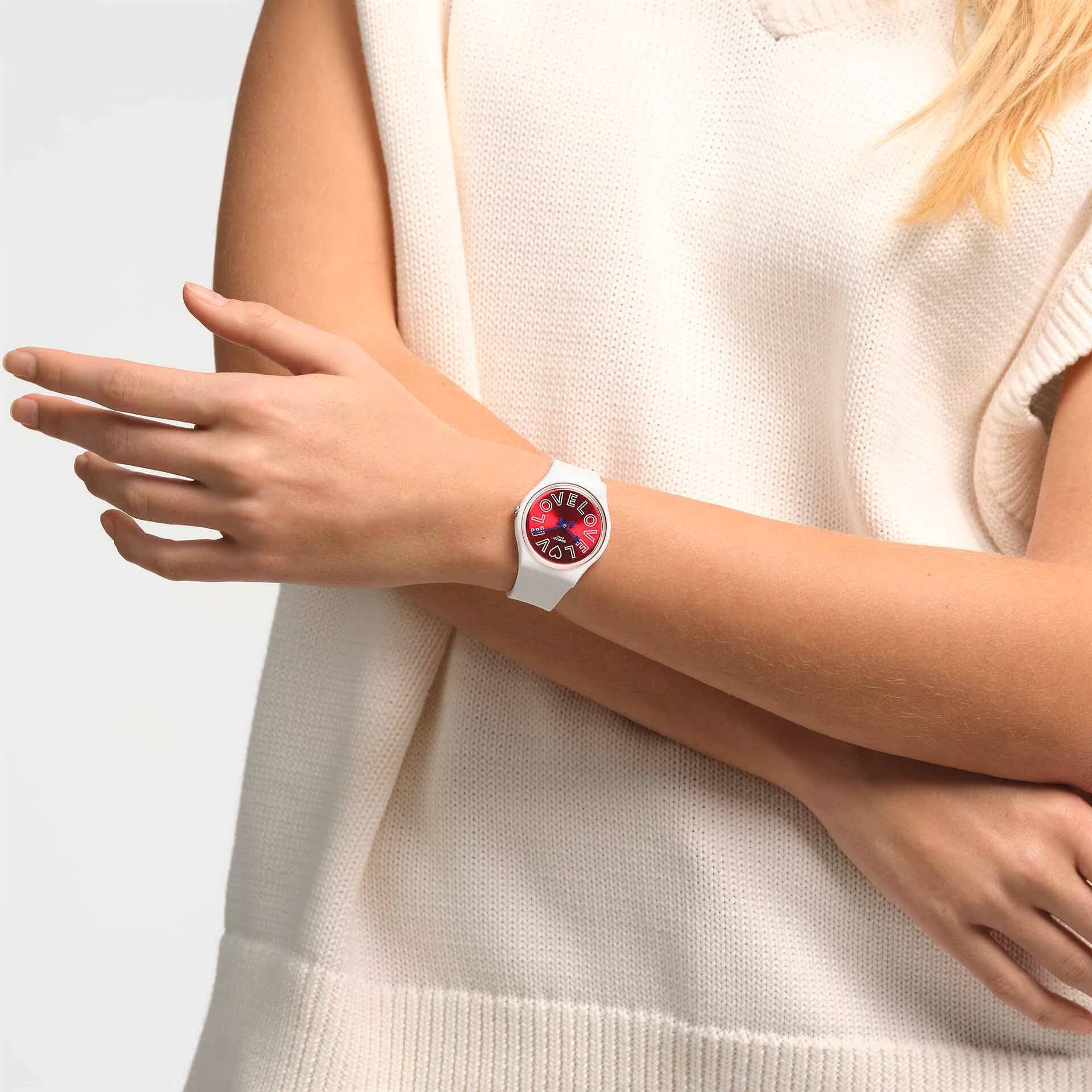 Orologio Donna Swatch Purest Love Quarzo Solo Tempo Bianco Rosso SO28W109