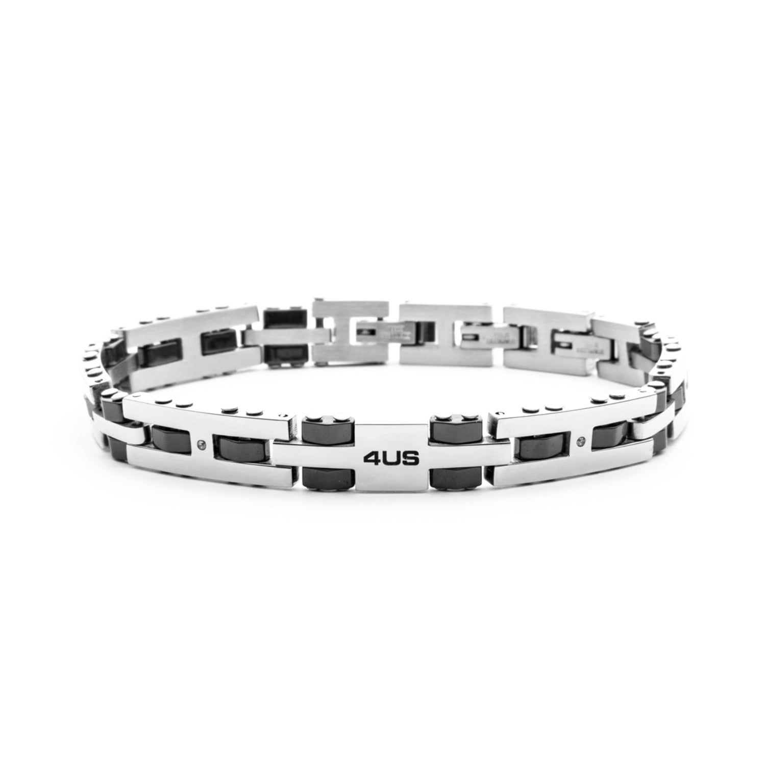 Bracciale Uomo 4US Cesare Paciotti Acciaio Maglia Lucida Ceramica Nera 4UBR5592