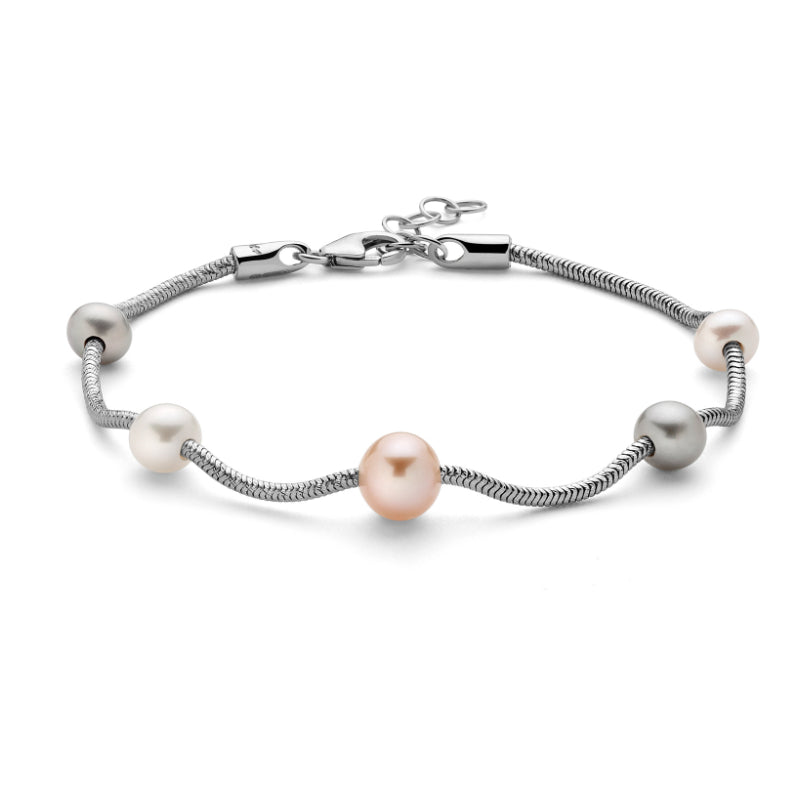 Bracciale Donna Miluna Argento 925 Miss Italia Perle Bianche Rosè Grigie PBR2831