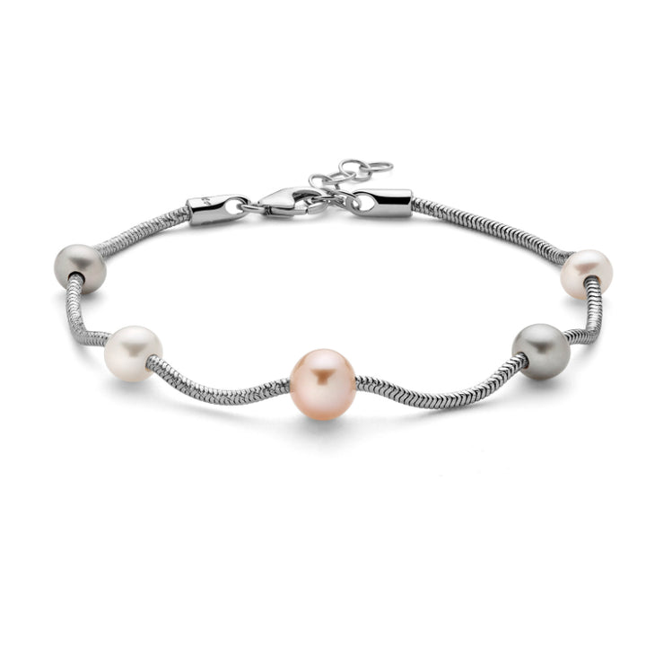 Bracciale Donna Miluna Argento 925 Miss Italia Perle Bianche Rosè Grigie PBR2831