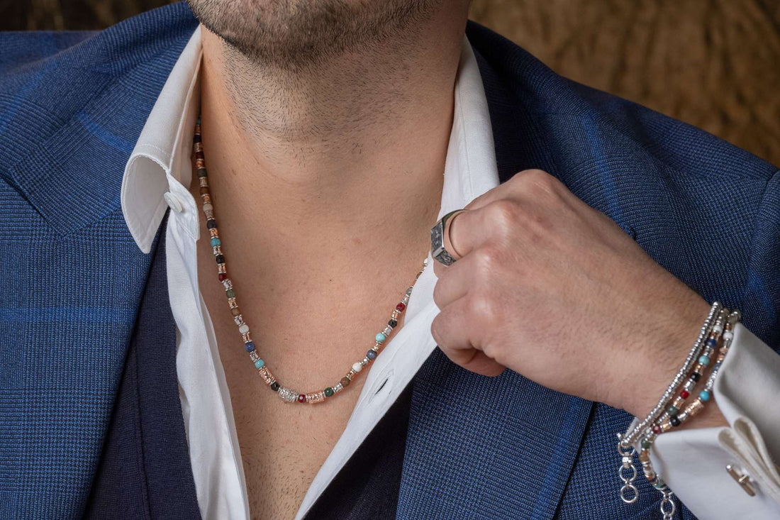 Collana Uomo Maria Cristina Sterling Argento Rosè 925 Biglie Colorate G4023/50