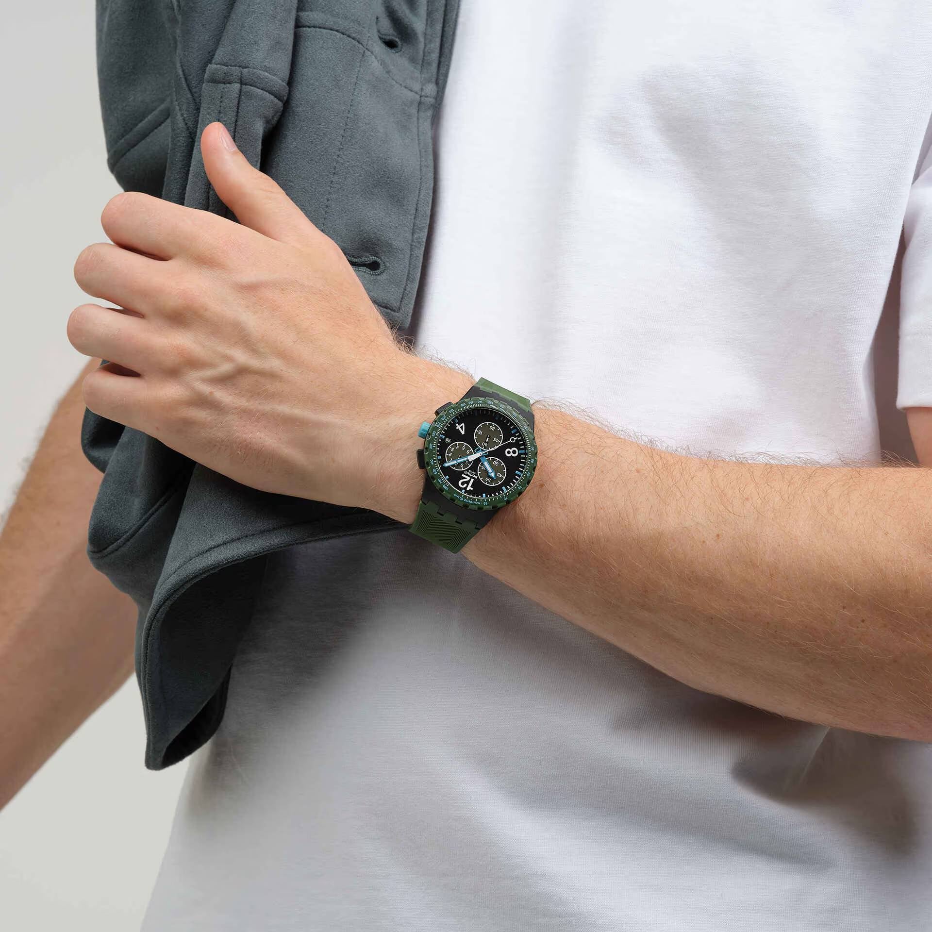 Orologio Uomo Swatch Olive Rush Verde Crono Data SUSB421