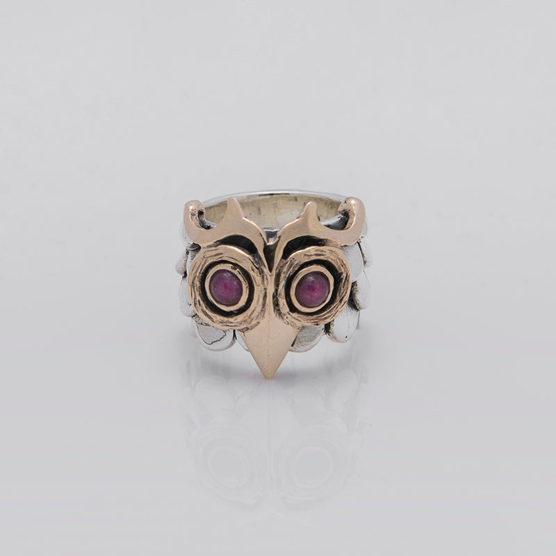 Anello Donna Nemoris Argento 925 Misura 15 Civetta Occhi Pietra Rossa HAS03R