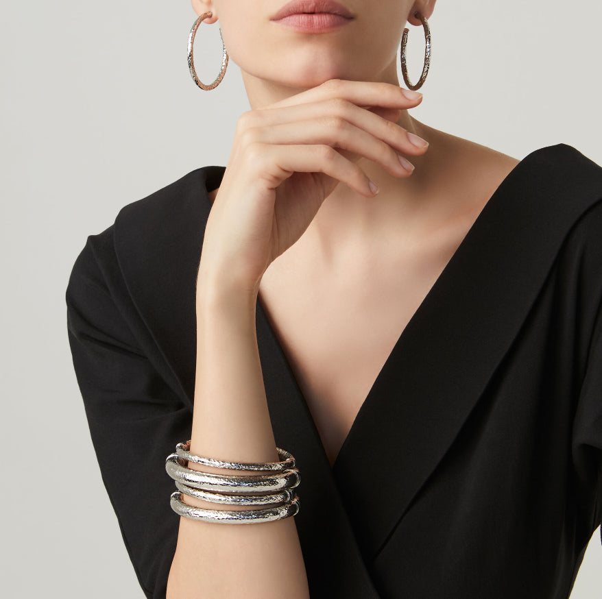 Bracciale Donna Giovanni Raspini Argento 925 Martellato Bangle Rock Medio 10239