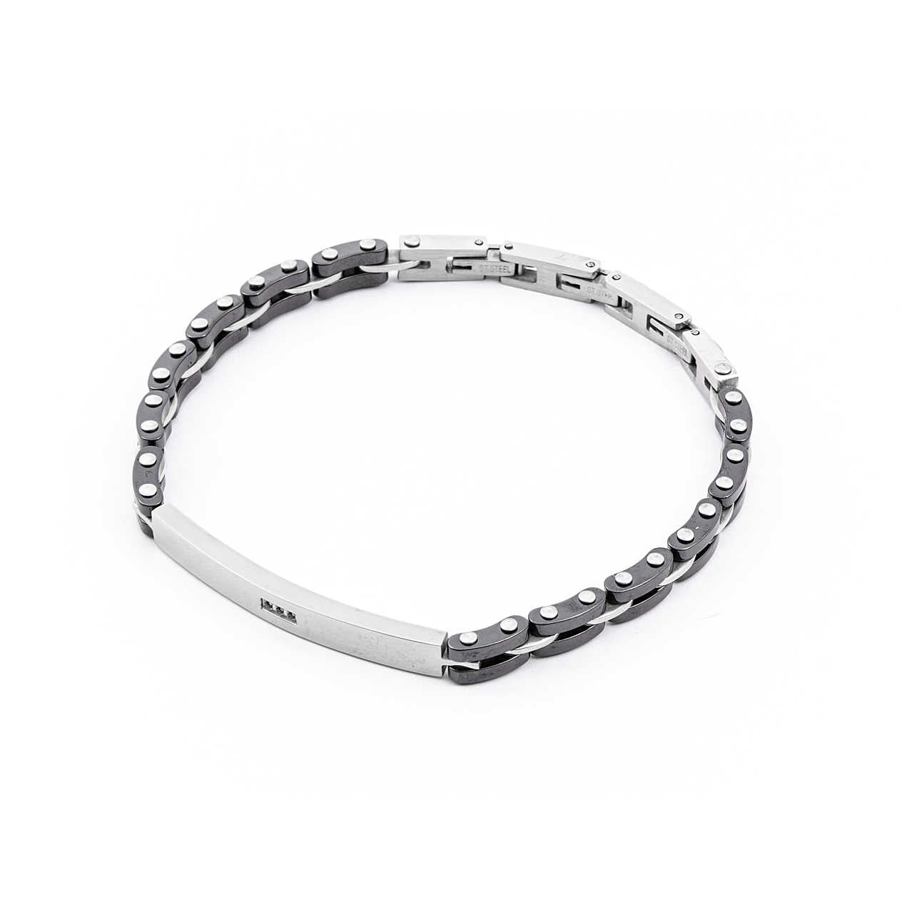 Bracciale Uomo 4US Cesare Paciotti  acciaio centrale con zirconi  neri 4UBR4122