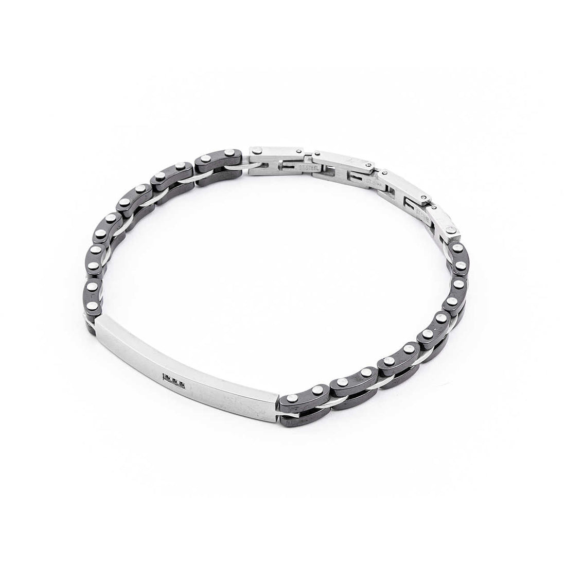 Bracciale Uomo 4US Cesare Paciotti  acciaio centrale con zirconi  neri 4UBR4122