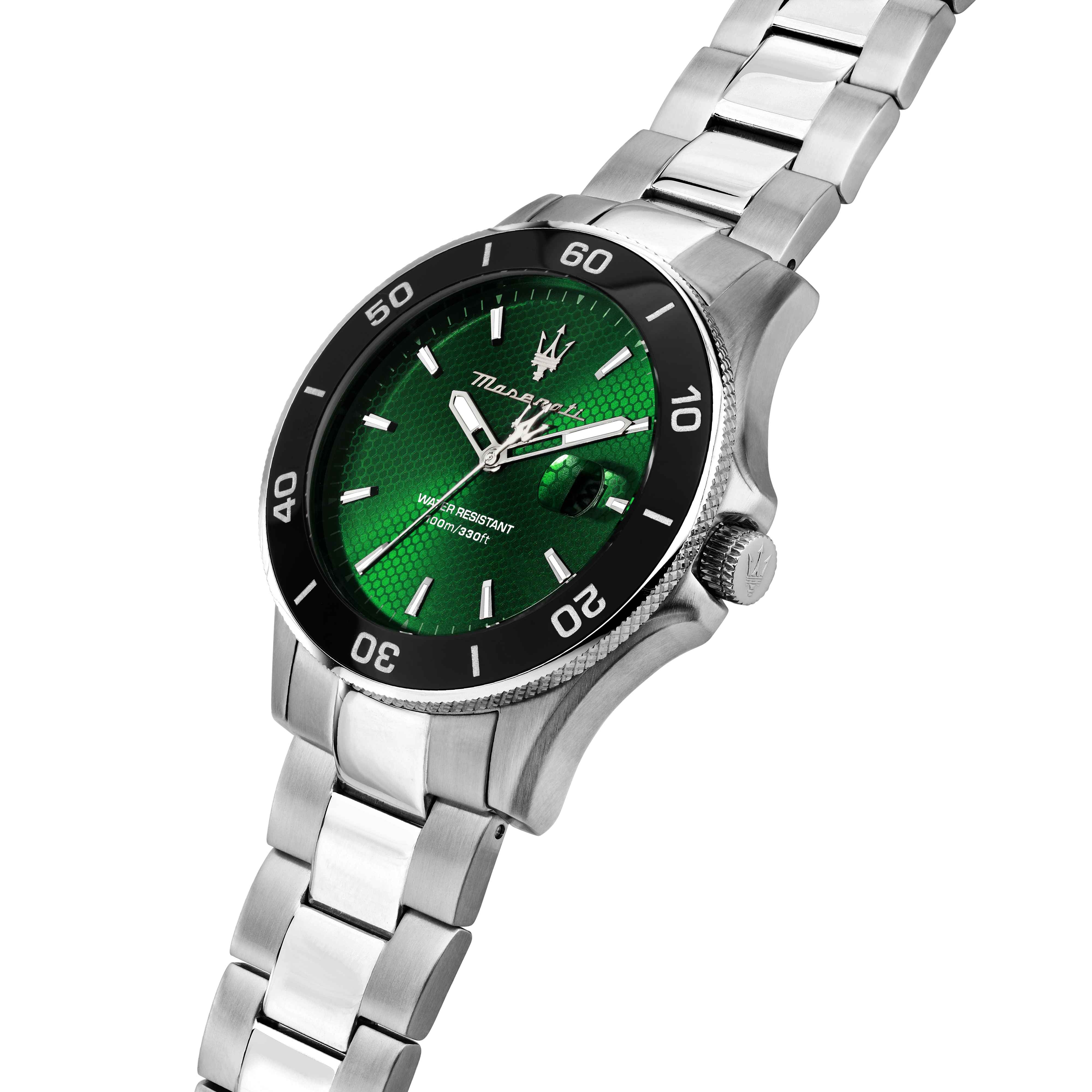 Orologio Uomo Maserati Acciaio Lucido Quarzo Solo Tempo Verde Data 100 M R8853100038