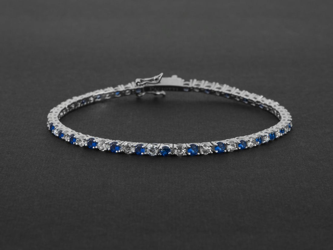 Bracciale Uomo Cesare Paciotti Tennis Argento 925 Zirconi Bianchi Blu JPBR2485B/19