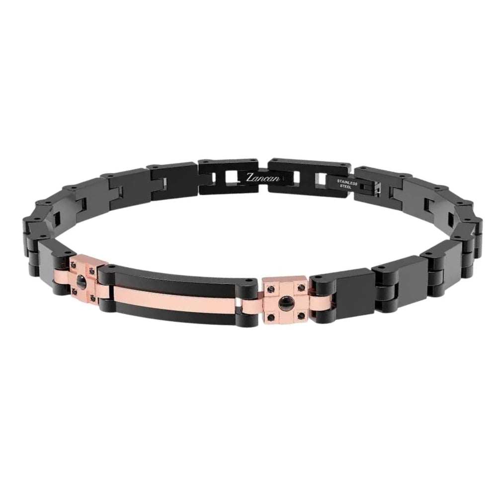 Bracciale Uomo Zancan Acciaio Rosè Zirconi Neri EHB403