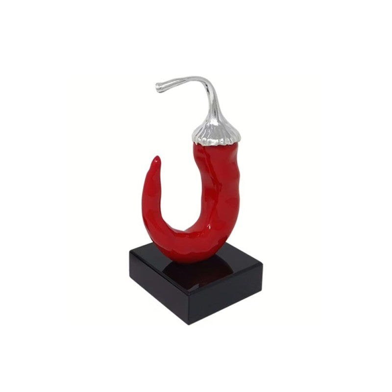 Scultura Peperoncino Rosso Argento Piccolo 12 cm Base Nera BPP0331