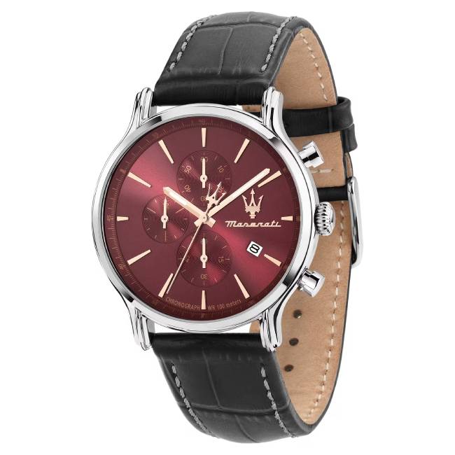 Orologio Uomo Maserati Epoca Slim Burgundy Acciaio Pelle Nera Quarzo Cronografo R8871618021