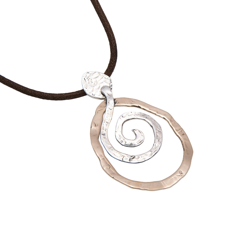 Collana Donna Nemoris Argento 925 Bronzo Rosè Vortice Laccio Cuoio HCS02