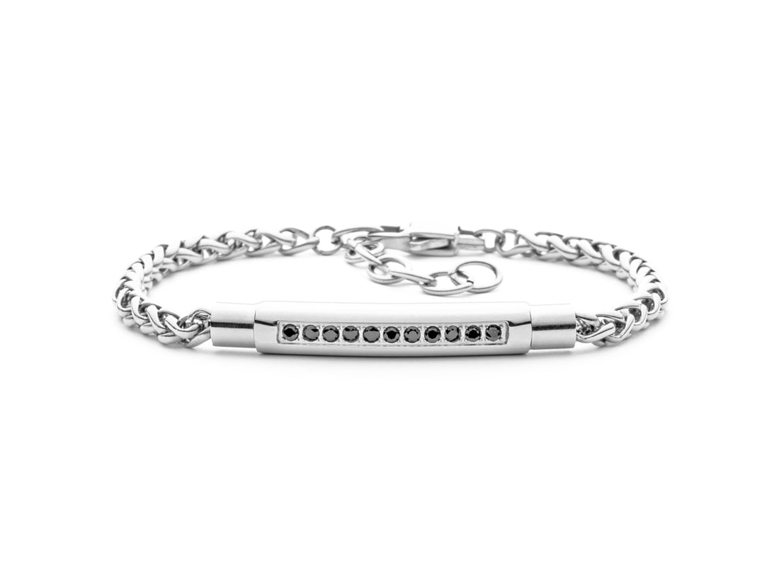 Bracciale Uomo 4US Cesare Paciotti Acciaio Placca Cilindrica Zirconi Neri 4UBR5608