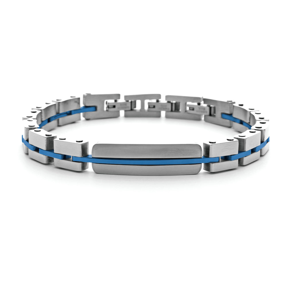 Bracciale Uomo 4US Cesare Paciotti Acciaio Lucido Targhetta Blu 4UBR6037