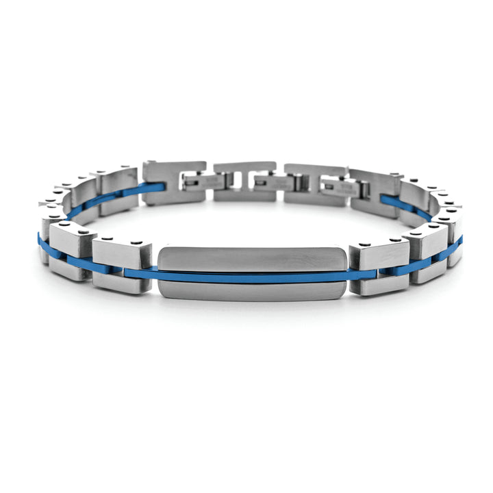 Bracciale Uomo 4US Cesare Paciotti Acciaio Lucido Targhetta Blu 4UBR6037