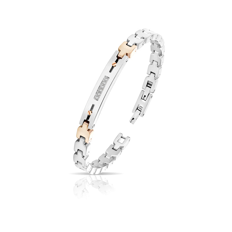 Bracciale Uomo Arkano Semirigido Acciaio Bicolore Rosè Diamanti Bianchi ABA006BB