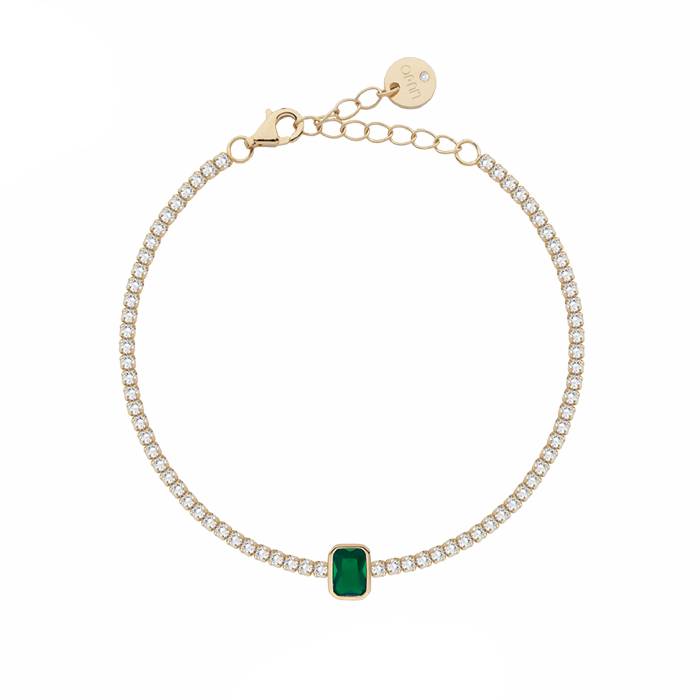 Bracciale Donna Liu Jo Argento 925 Dorato Tennis Zircone Verde ALJ350