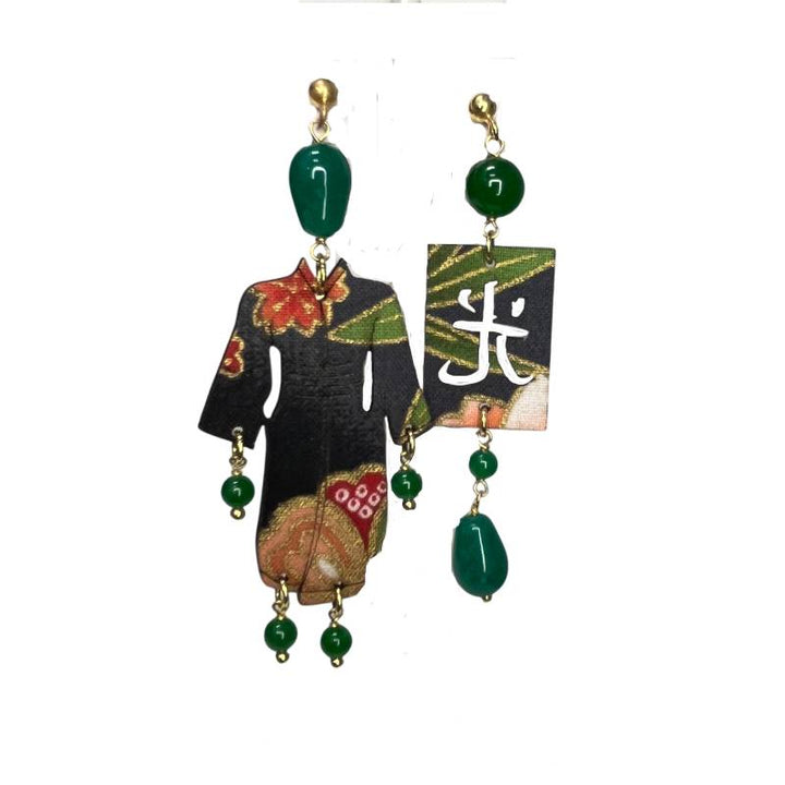 Orecchini Donna Lebole Kimono Classic Seta Pietre Verdi KS/P/VERDE