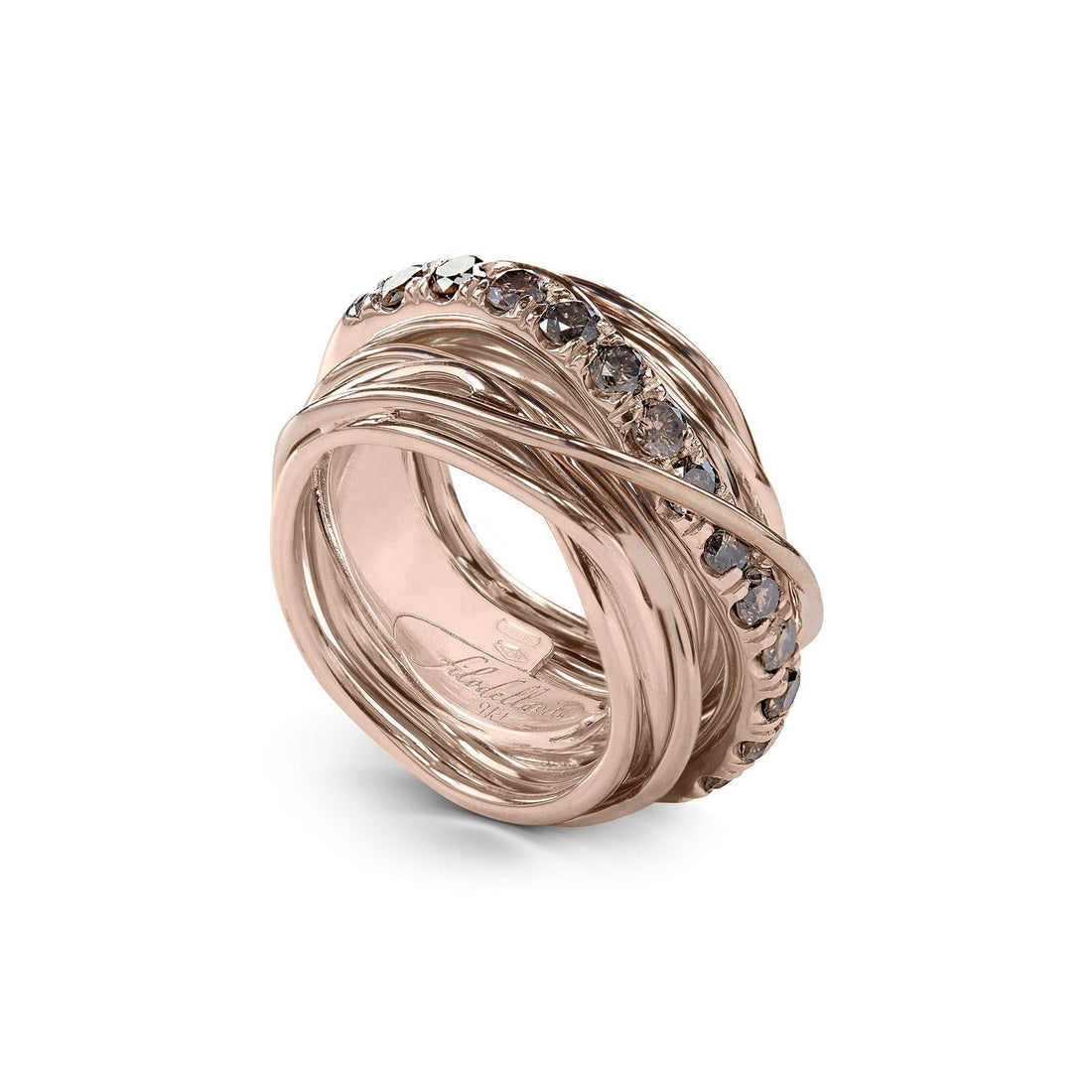 Anello 13 Fili Oro Rosa 9 KT Donna Filo della Vita Diamanti Brown 1.00ct mis 17