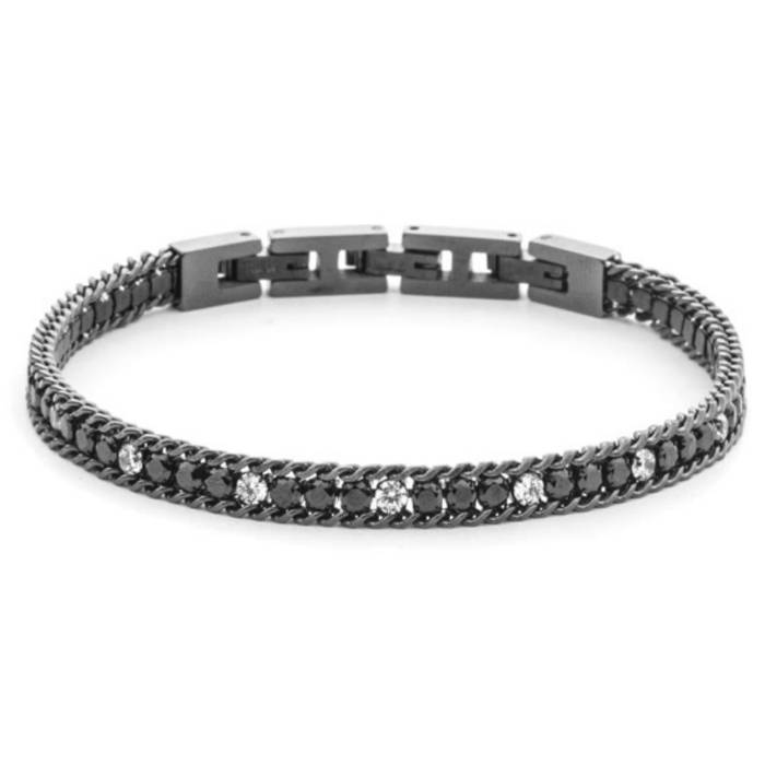 Bracciale Uomo 4US Cesare Paciotti Acciaio Nero Tennis Zirconi Bianchi Neri 4UBR8500