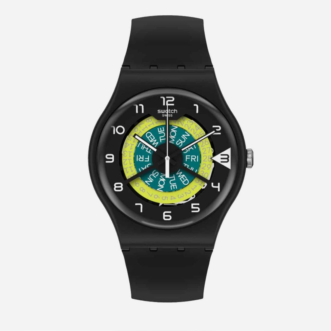 Orologio Uomo Swatch Gomma Quarzo Data Giorno Verde Nero Solo Tempo SUOB732