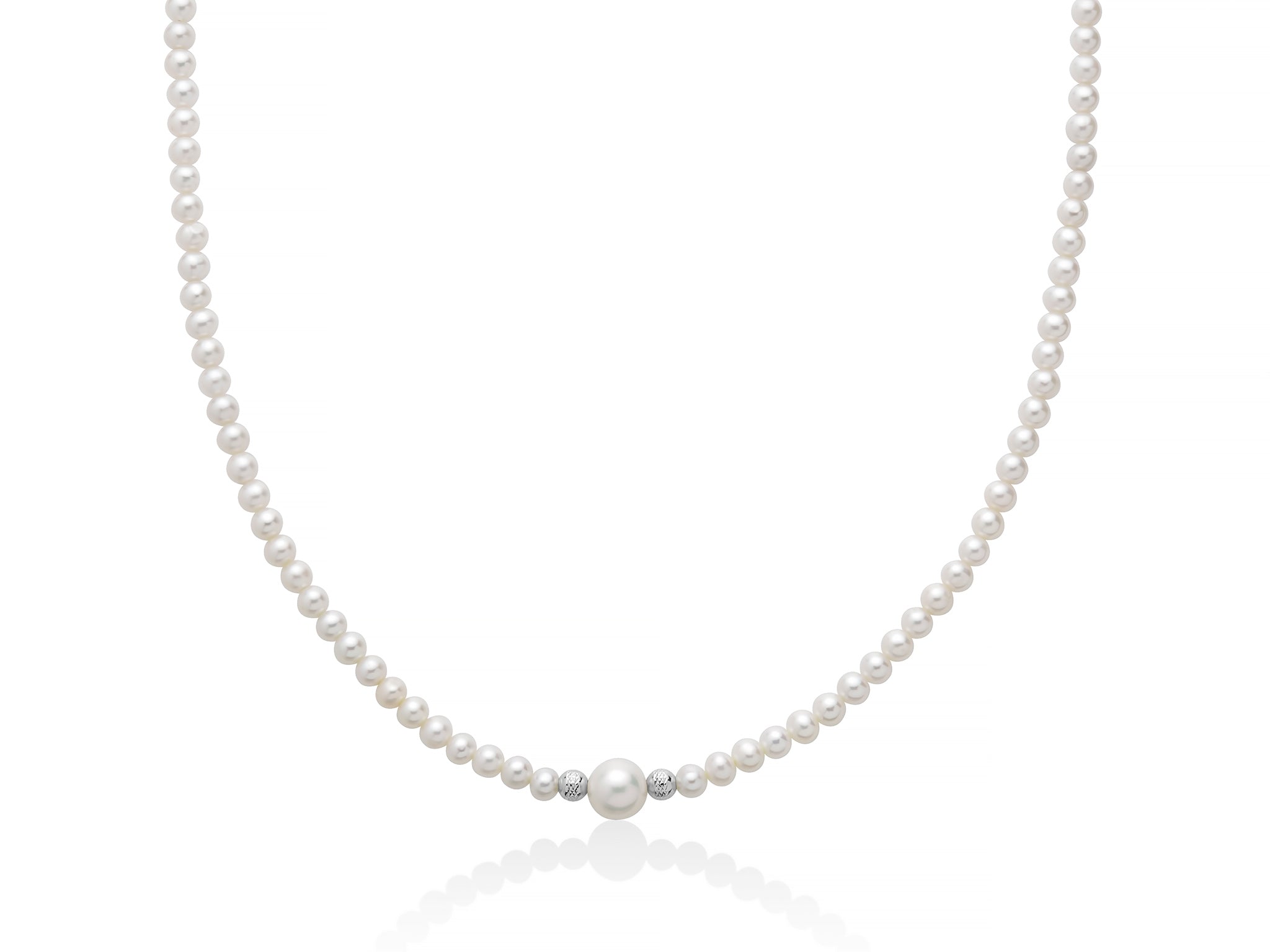 Collana Girocollo Perle Miluna Chiusura In Oro Bianco e 2 sfera  centrali sfaccettate PCL6748