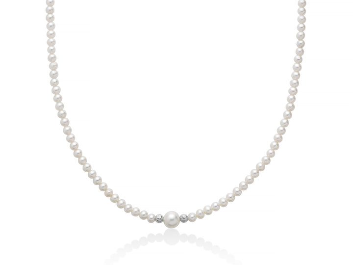 Collana Girocollo Perle Miluna Chiusura In Oro Bianco e 2 sfera  centrali sfaccettate PCL6748