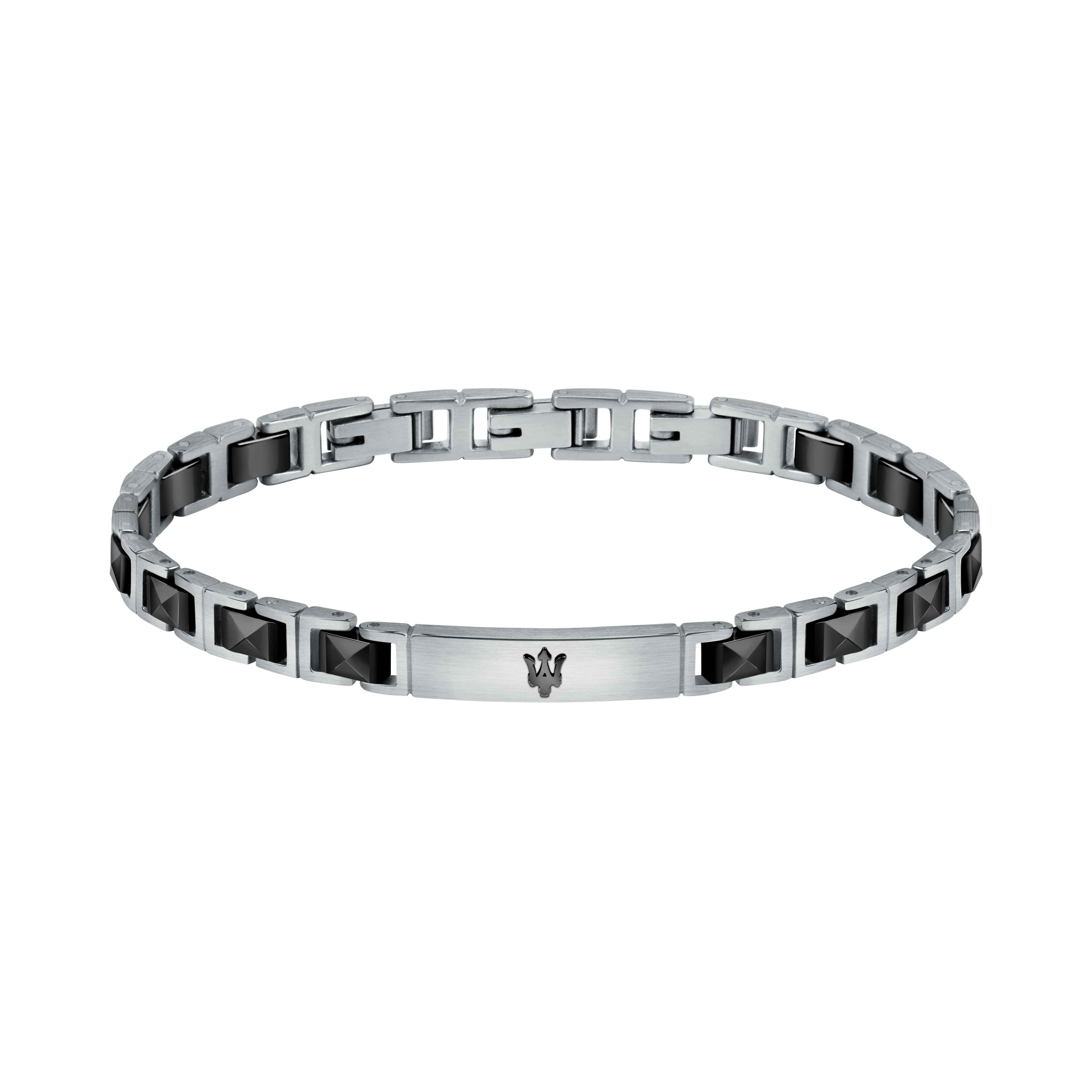 Bracciale Uomo Maserati Acciaio Semirigido Ceramica Nera Sfaccettata JM420ATI06