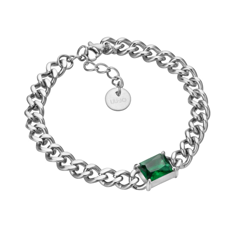 Bracciale Donna Liu Jo Acciaio Catena Groumette Lucida Zircone Verde LJ2125